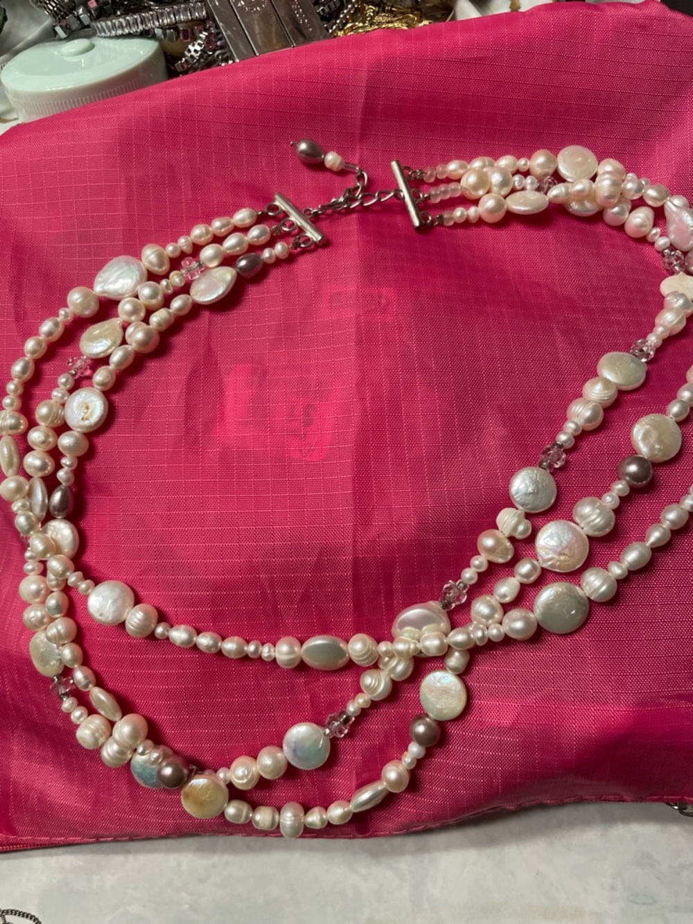 Multi-Strand Freshwater Pearl Necklace in Ivory. Vintage.